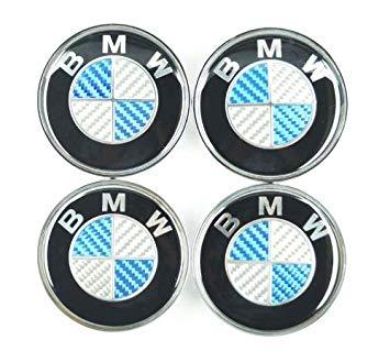 Circle in Silver with Blue Center Logo - 4X 68mm Blue/Silver Real Carbon Fiber Wheel Center Caps Emblem Logo ...