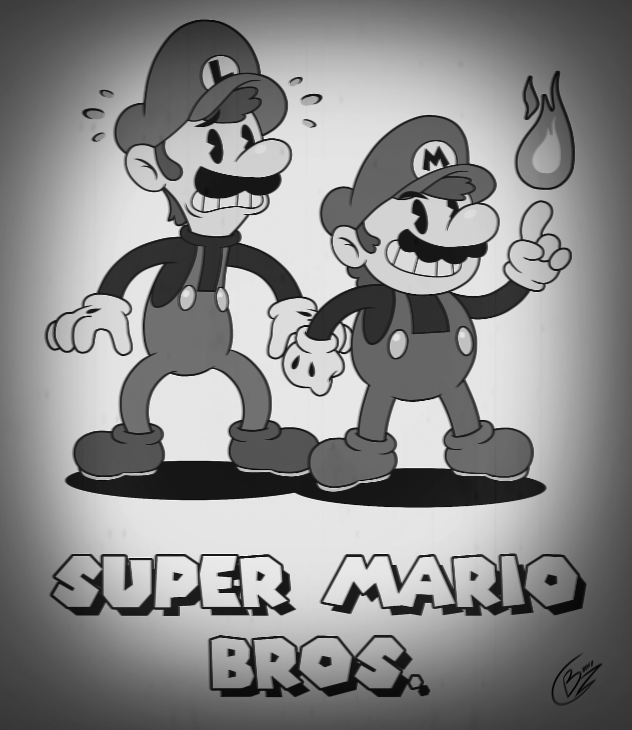 Black and White Mario Logo - Super Mario Bros. X Cuphead (Black & White). THE WORLD OF MARIO