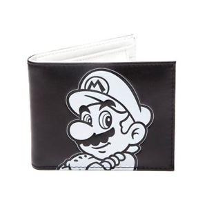 Black and White Mario Logo - Official Men's Super Mario Bros Black and White Bi-Fold Wallet ...
