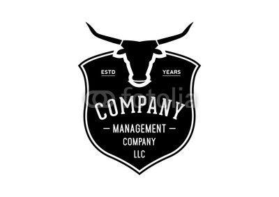 Bull Company Logo - Illustration Animal Black Bull Head with Shield Company Logo Flat
