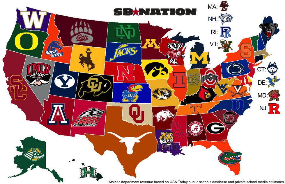 NCAA College Football Team Logo - maps that explain college football