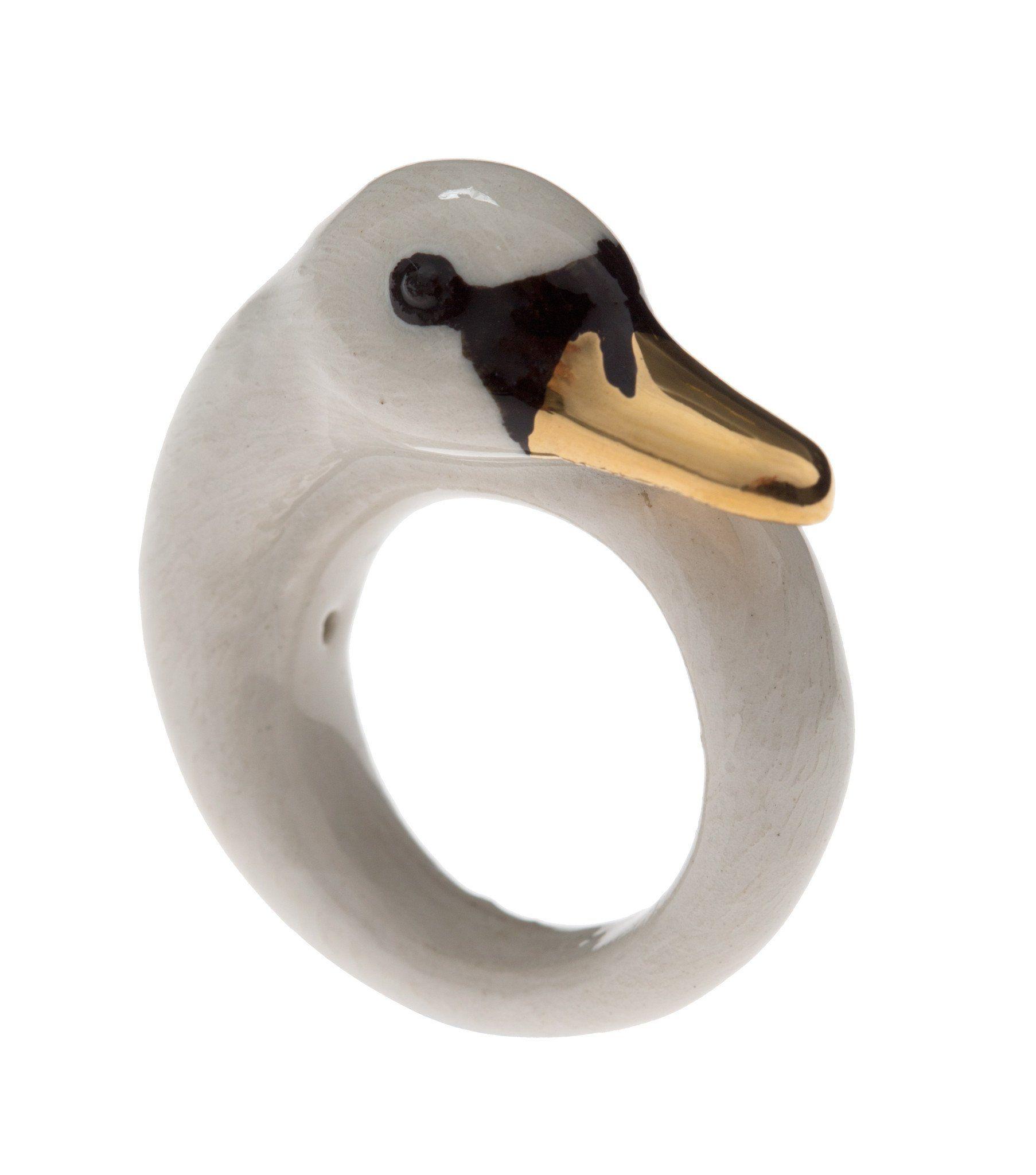 Red and White Swan Logo - White Swan Ring With Gold Beak