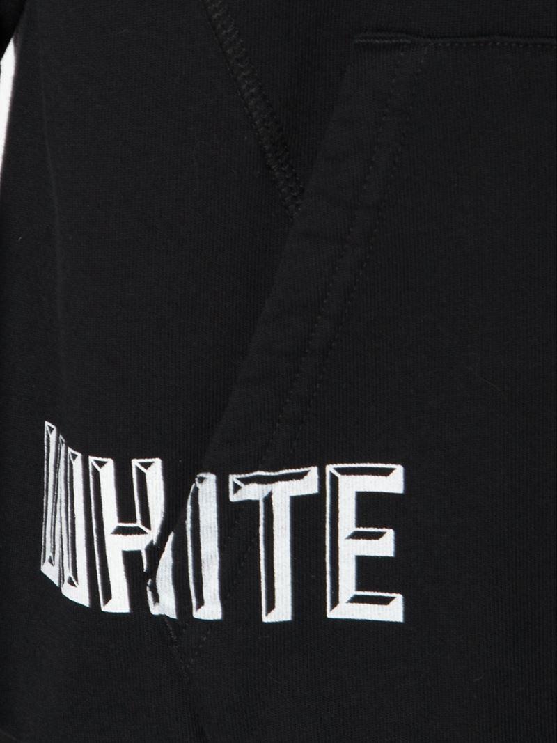 Black and White Striped Logo - Off White C O Virgil Abloh Striped Logo Print Hoodie In Black