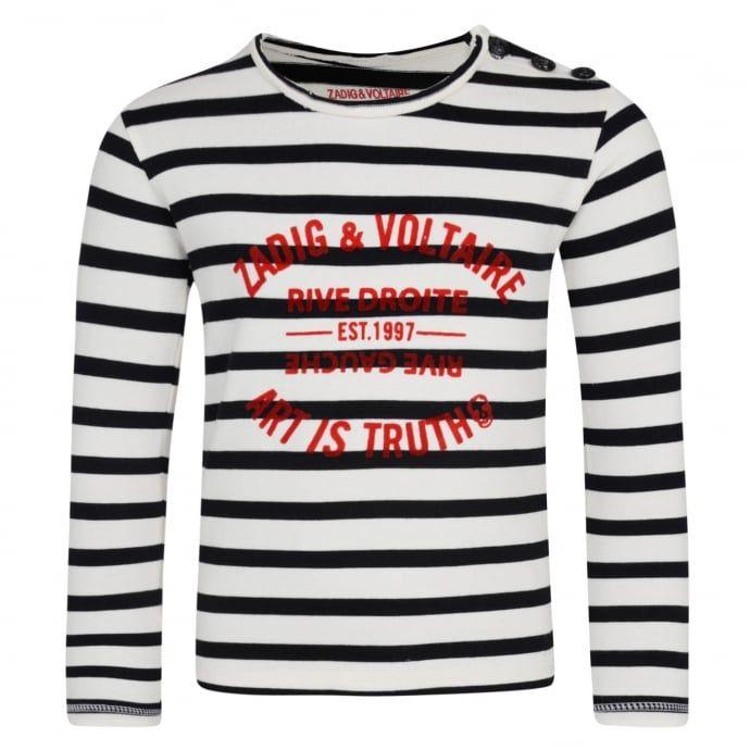 Black and White Striped Logo - Zadig & Voltaire Girls Black And White Striped Long Sleeve T Shirt
