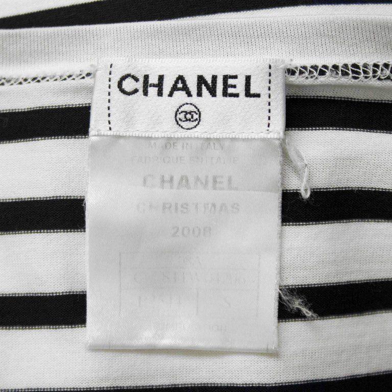 Black and White Striped Logo - Limited Edition Chanel Christmas 2008 Long Sleeve Striped Logo Shirt