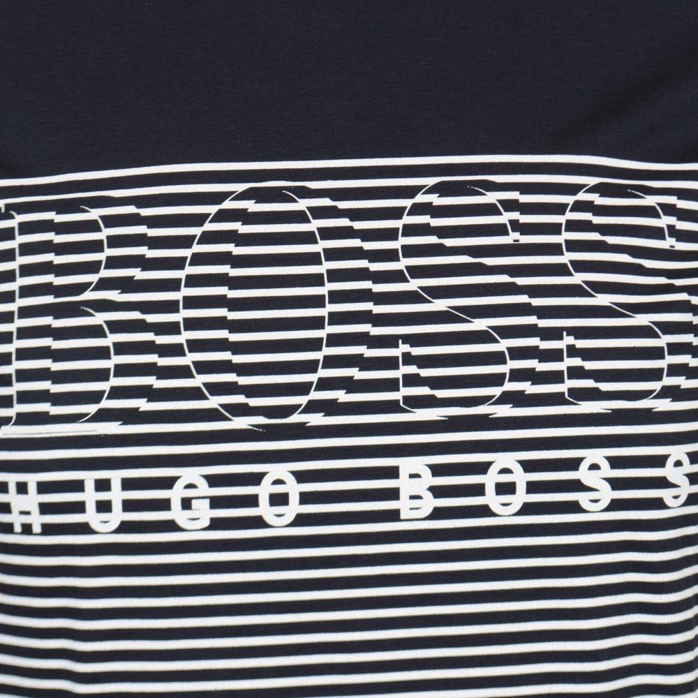 Black and White Striped Logo - BOSS Boss Athleisure Navy White Striped Logo T Shirt