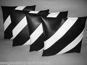Black and White Striped Logo - 4 Black & White Striped Faux Leather Cushion Covers 16