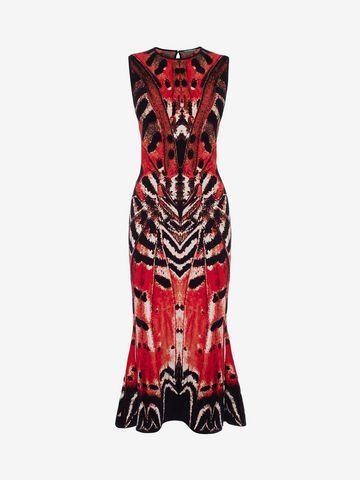 Orange and Red Butterfly Logo - Women 's Red Orange Butterfly Jacquard Midi Dress
