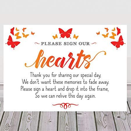 Orange and Red Butterfly Logo - Sign Our Hearts Wedding Drop Top Guest Book Butterfly Sign Available ...
