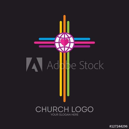 Multi Colored Globe Logo - Church logo. Christian symbols. The cross of Jesus, multicolored ...