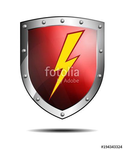 Red Shield Vehicle Logo - Deep Red Shield with Lightning Bolt Safeguard Icon or Symbol ...