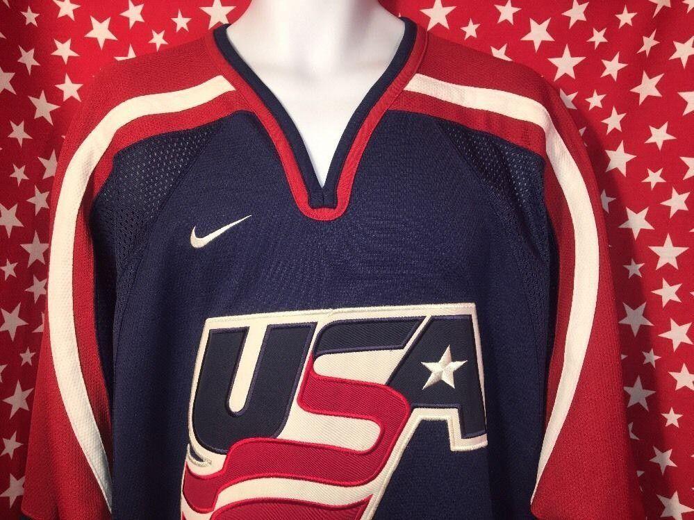 Red White Blue USA Nike Logo - NIKE Big Logo Team USA Red,white, Blue JERSEY Men's Large NHL Rare ...