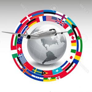 Flags World Globe Logo - Photostock Vector Travel Background Globe With A Plane And A Circle ...