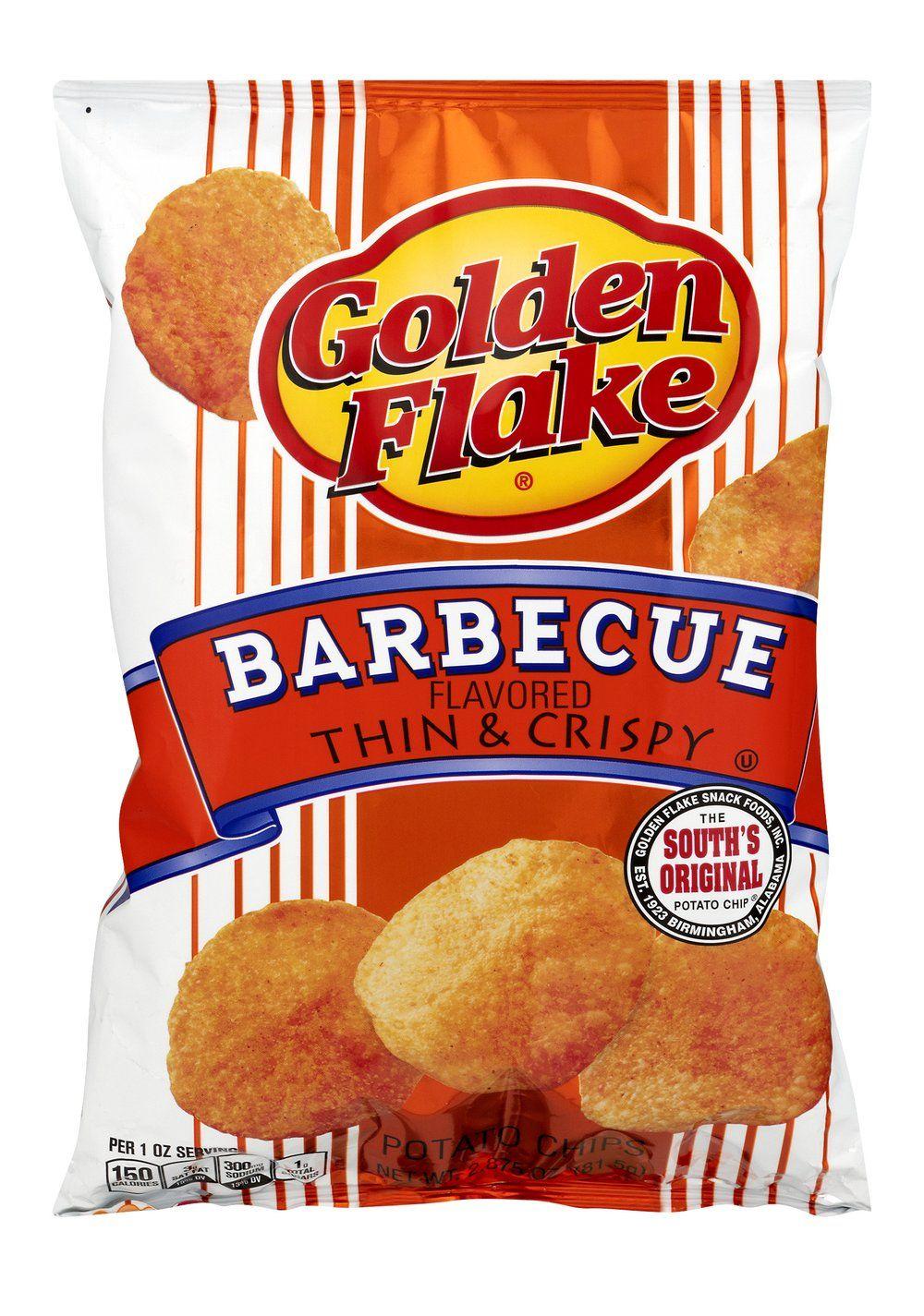 Golden Flake Logo - Golden Flake Thin & Crispy Potato Chips, Barbecue