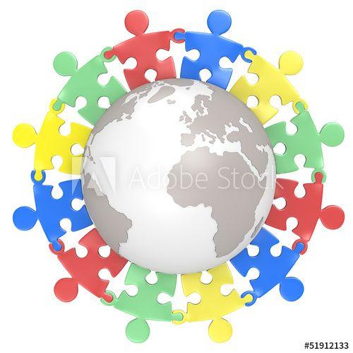 Multicultural Globe Logo - Multicultural.Puzzle people holding hands around the Globe. - Buy ...