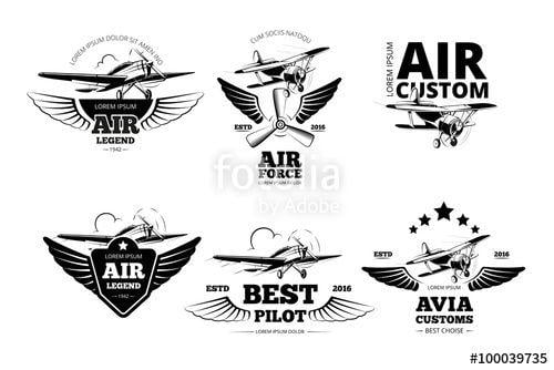 Aviation Logo - Airplane emblems vector labels. Aviation logo, flight and best pilot ...
