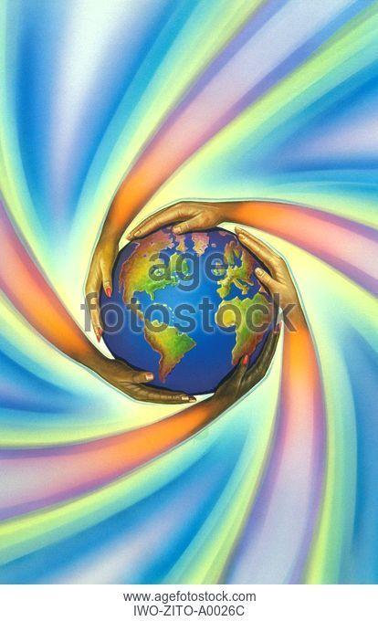 Multicultural Globe Logo - Four multicultural people and globe Stock Photos and Images | age ...