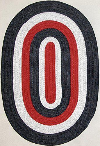 Red White and Blue Oval Logo - Patriot Holiday 20 x 30 Oval Braided Rug in Red, White