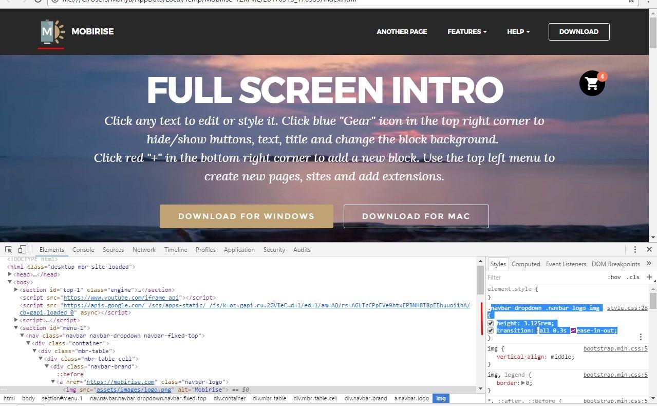 Website w Logo - Logo editing in website builder with code