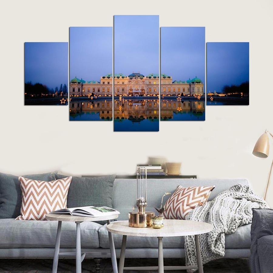 Palace Home Decor Logo - Painting Canvas Print Modern Poster 5 Panel Building Vienna Imperial