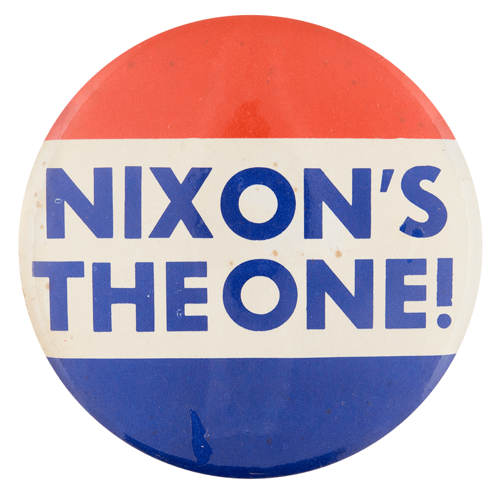 Red White and Blue Oval Logo - Nixon's the one red white and blue. Busy Beaver Button Museum
