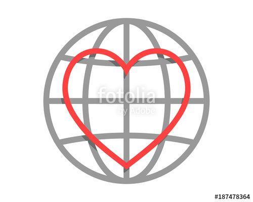 Heart Globe Logo - love heart line circle globe image vector icon logo