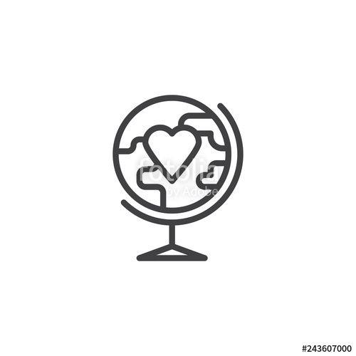 Heart Globe Logo - Globe with heart line icon. linear style sign for mobile concept and ...
