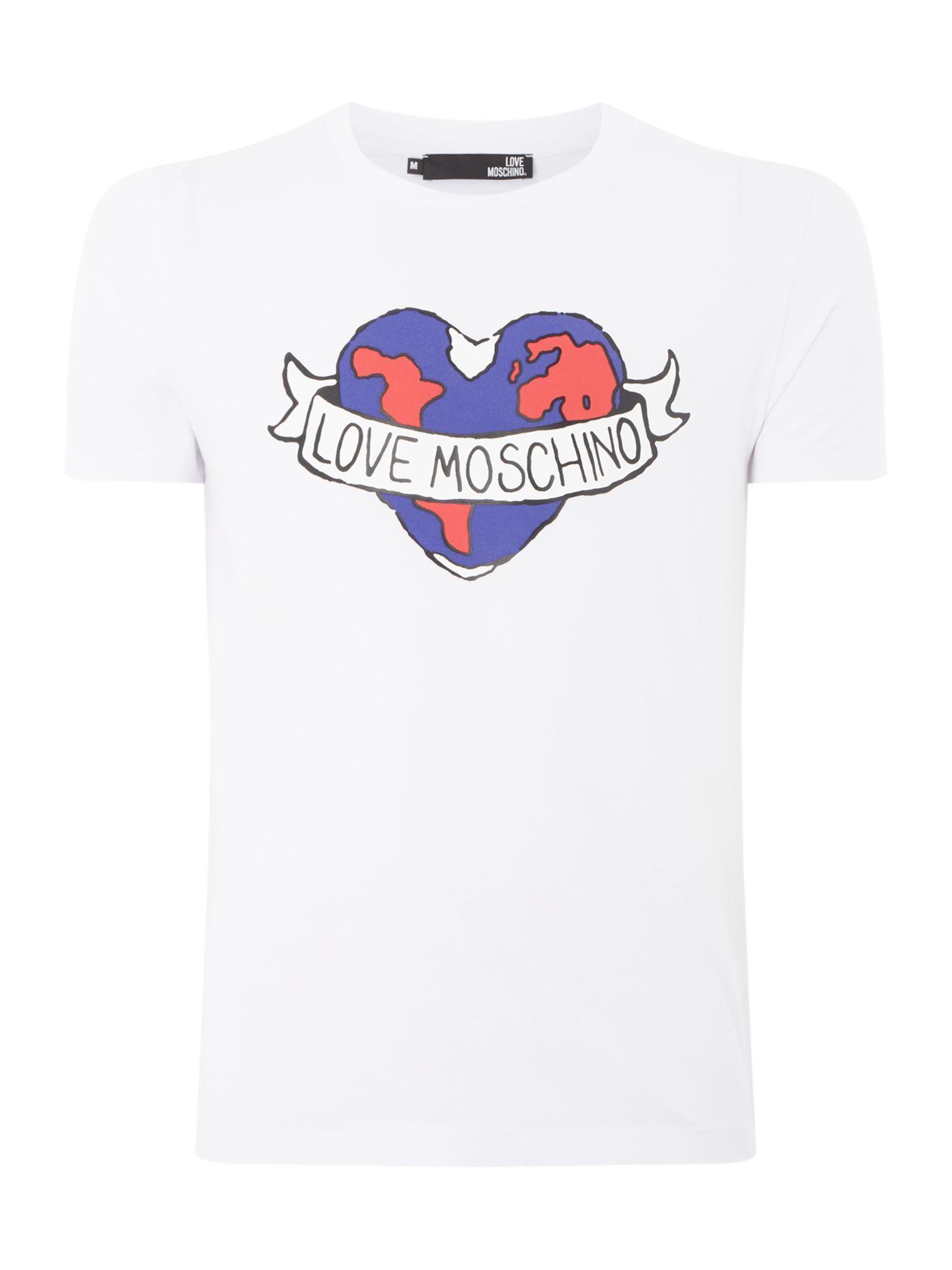 Heart Globe Logo - Love Moschino Men's Loveheart Globe Logo T Shirt In White For Men