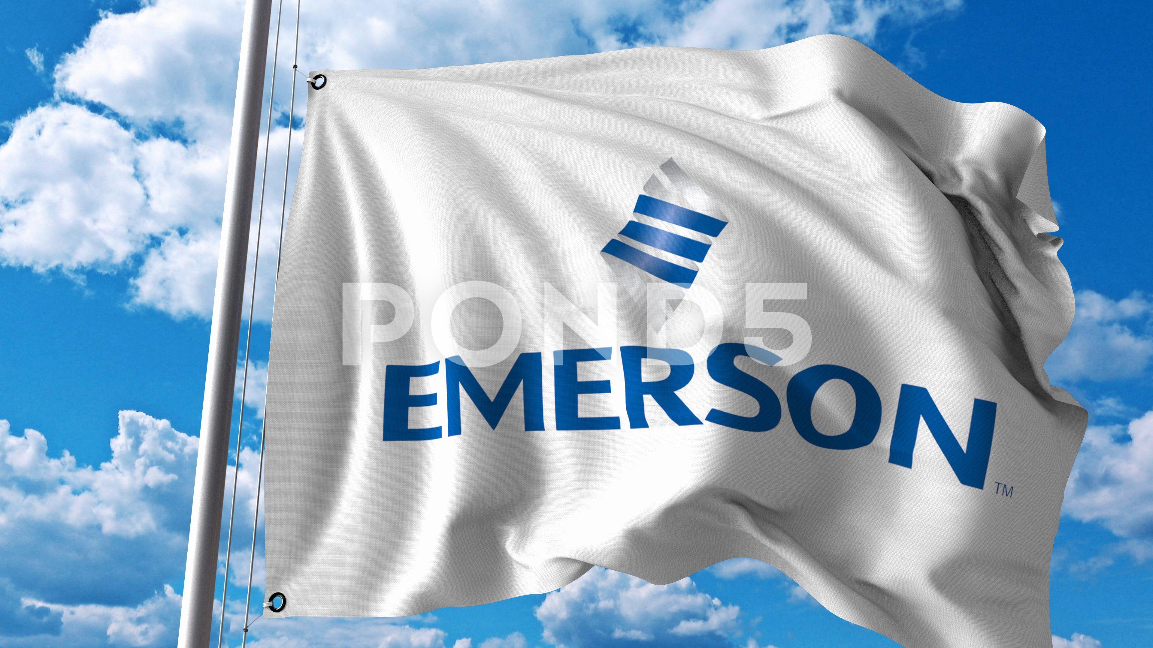 Emerson Electric Logo - Waving flag with Emerson Electric logo. 4K editorial animation ...