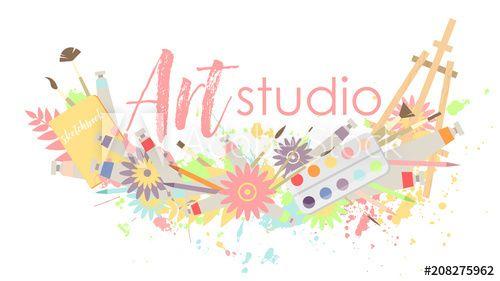 Multi Colored Flower Logo - Logo or signboard of art studio. Multi-colored round wreath frame ...