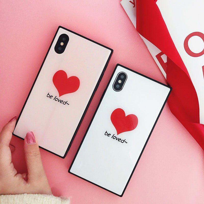 Square in Red Plus Logo - GYPHCA Luxury Fashion Square Tempered Glass Case For iPhone X Cute