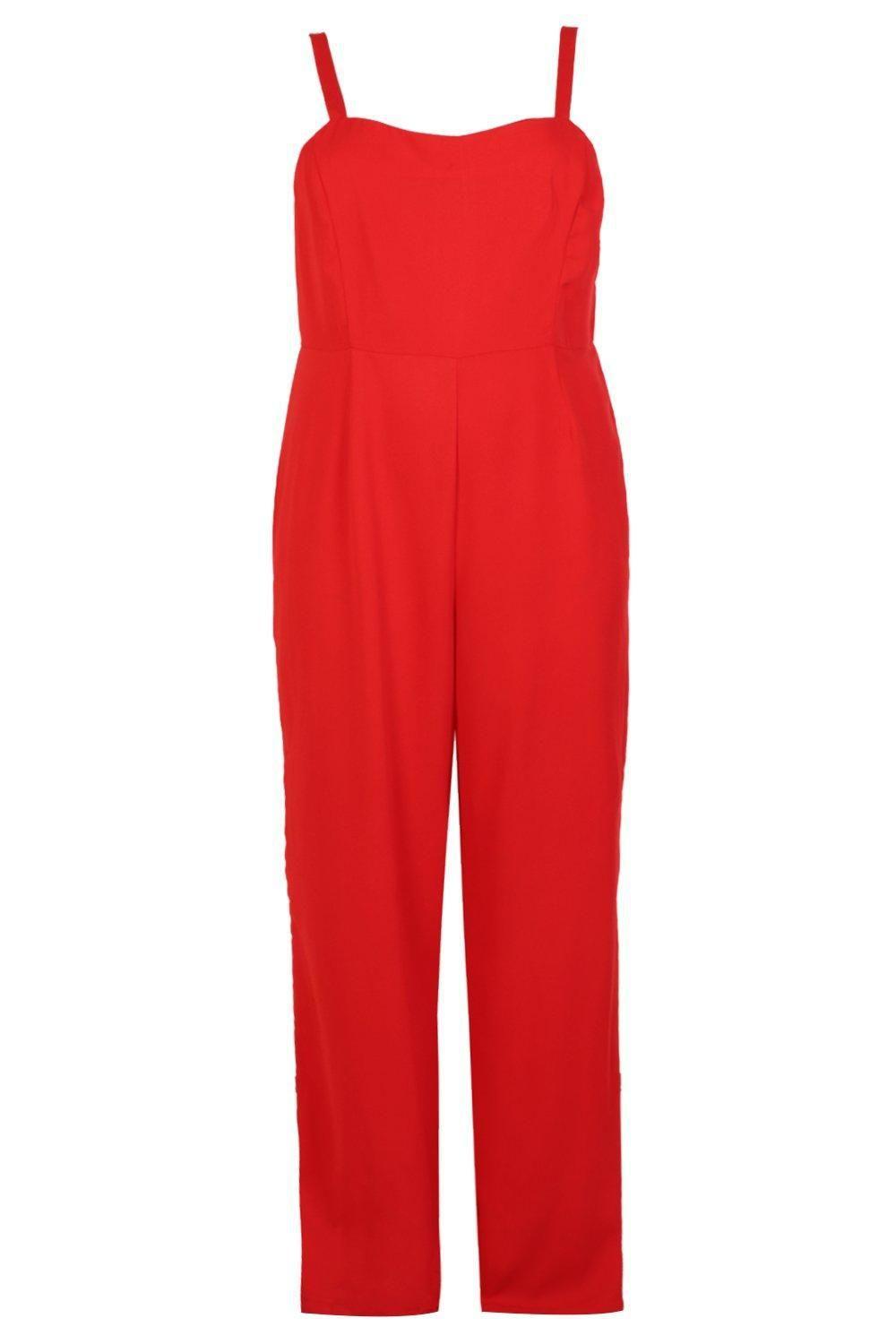 Square in Red Plus Logo - Boohoo Plus Square Neck Wide Leg Jumpsuit in Red - Lyst