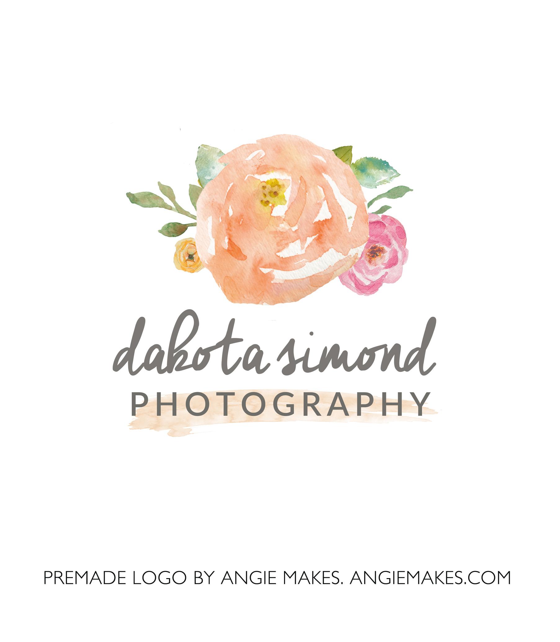 Flower Text Logo - Cute Watercolor Premade Logos