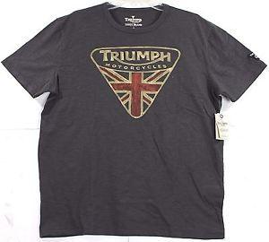 Triumph T-Shirt Logo - Lucky Brand Triumph Motorcycle UK Flag Badge Logo Gray T Shirt