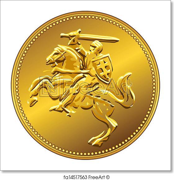 Gold Money Logo - Free art print of Vector gold money coin with of the charging knight