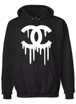 Dripping Chanel Logo - Black Hoodie dripping logo on a