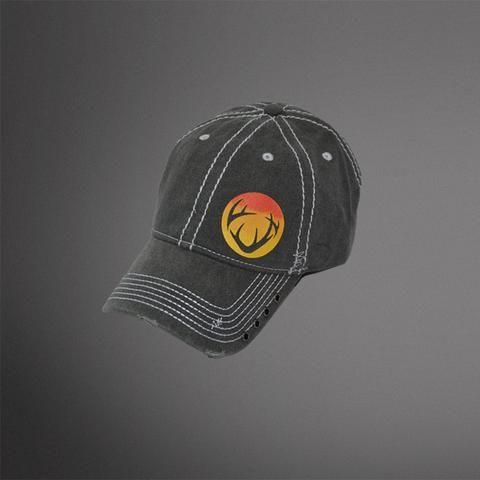 Sunset Circle Logo - Faded Gray cap with sunset circle antler logo and rivet accents ...