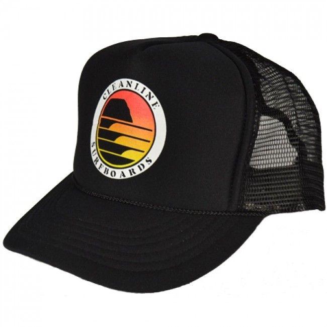 Sunset Circle Logo - Cleanline Sunset Circle Mesh Hat - Black - Cleanline Surf