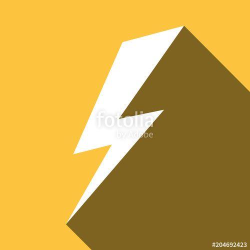 Yellow Lightning Bolt Logo - Simple, flat lightning bolt (white) icon. Casting a shadow, on a ...