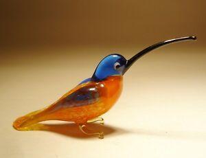Orange and Blue Bird Logo - Blown Glass Figurine Art Bird Small Orange and Blue HUMMINGBIRD | eBay