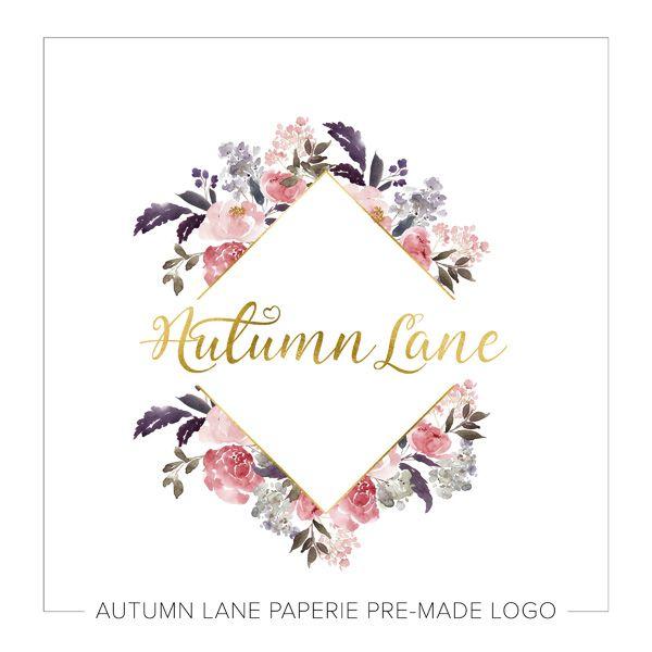 Floral Logo - Diamond & Watercolor Floral Logo - Autumn Lane Paperie