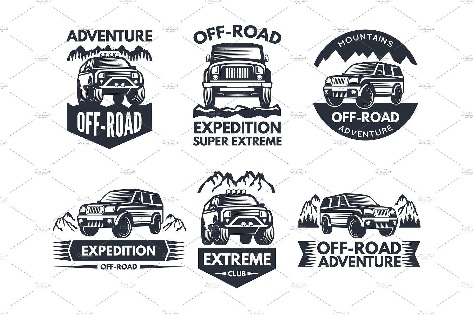 Devon Cars Logo - Off road symbols. Labels with 4x4 truck. Logos or labels with suv