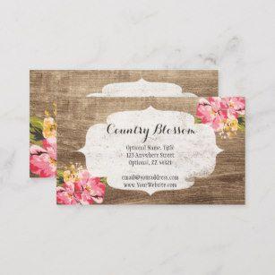 Rustic Wood Flowers Logo - Rustic Wood With Pink Flowers Business Cards