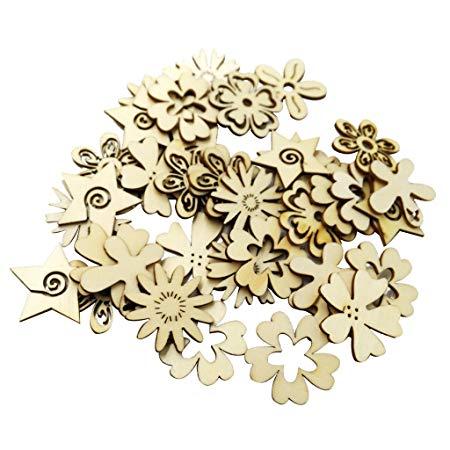 Rustic Wood Flowers Logo - MagiDeal 50 Pieces Rustic Cut MDF Wooden Flowers Shapes Wood