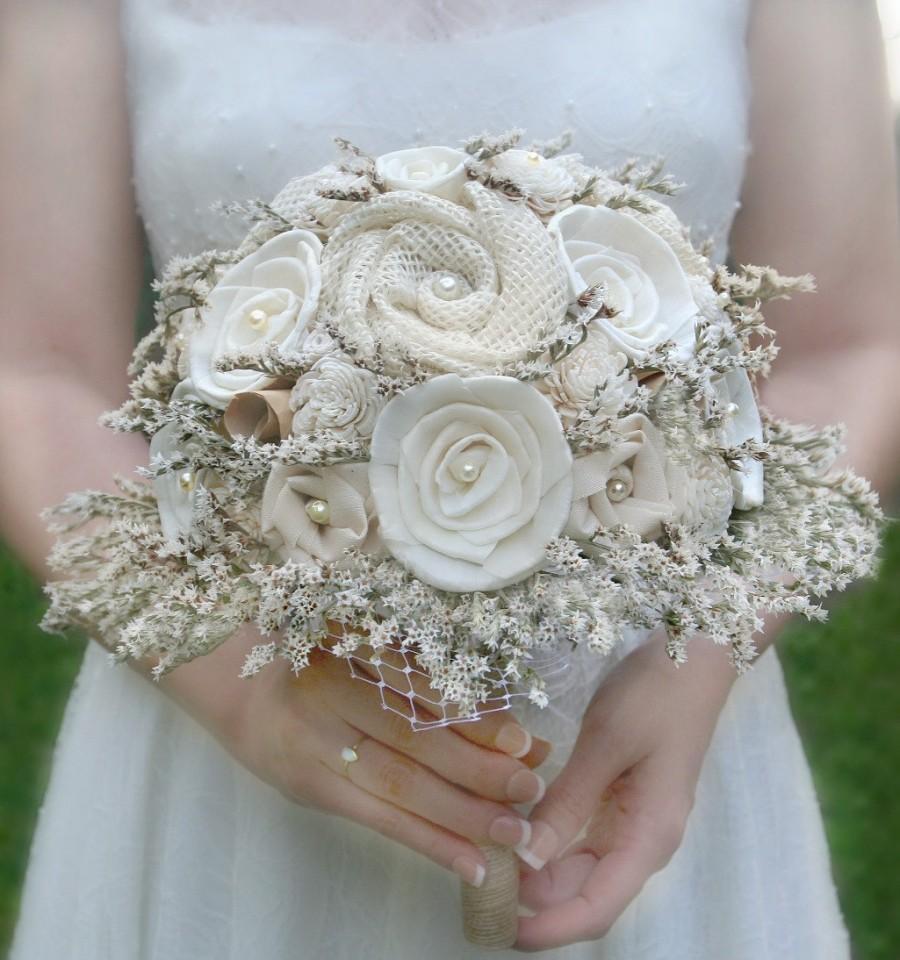 Rustic Wood Flowers Logo - Rustic Wedding Bouquet, Cream, Ivory, Sola Wood, Flower Bouquet