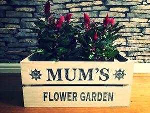Rustic Wood Flowers Logo - Mums Birthday Personalised Wooden Flower Crate Box Gift Varnished ...