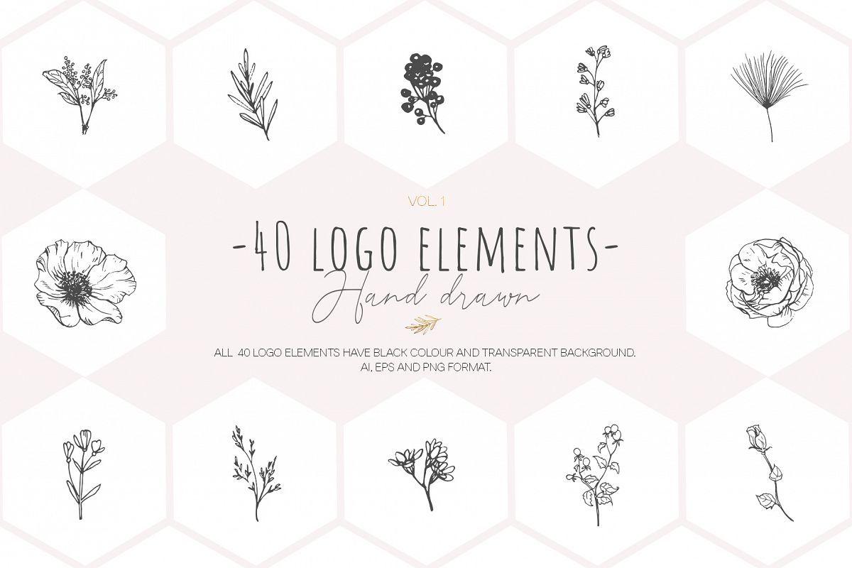 Transparent Flower Logo - Hand drawn floral logo elements