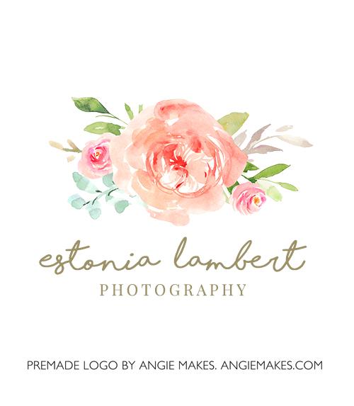 Floral Logo - Cute, Watercolor Floral Logo with Handpainted Flowers