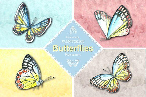 Multi Colored Butterfly Logo - Multicolored butterfly in watercolor Illustrations Creative Market