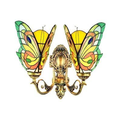 Multi Colored Butterfly Logo - Multicolored Butterfly Shaped Wall Sconce with Tiffany Stained Glass